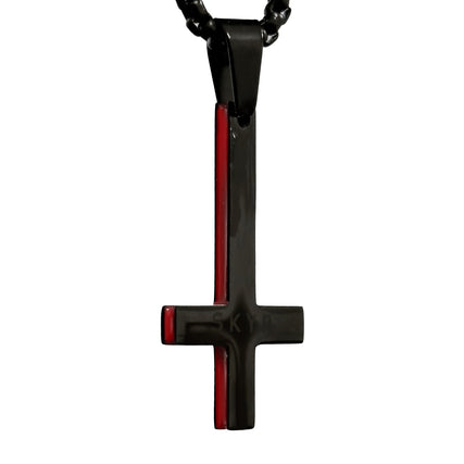 SKYR Satanic Inverted Cross Necklace - Black with Red Bevel