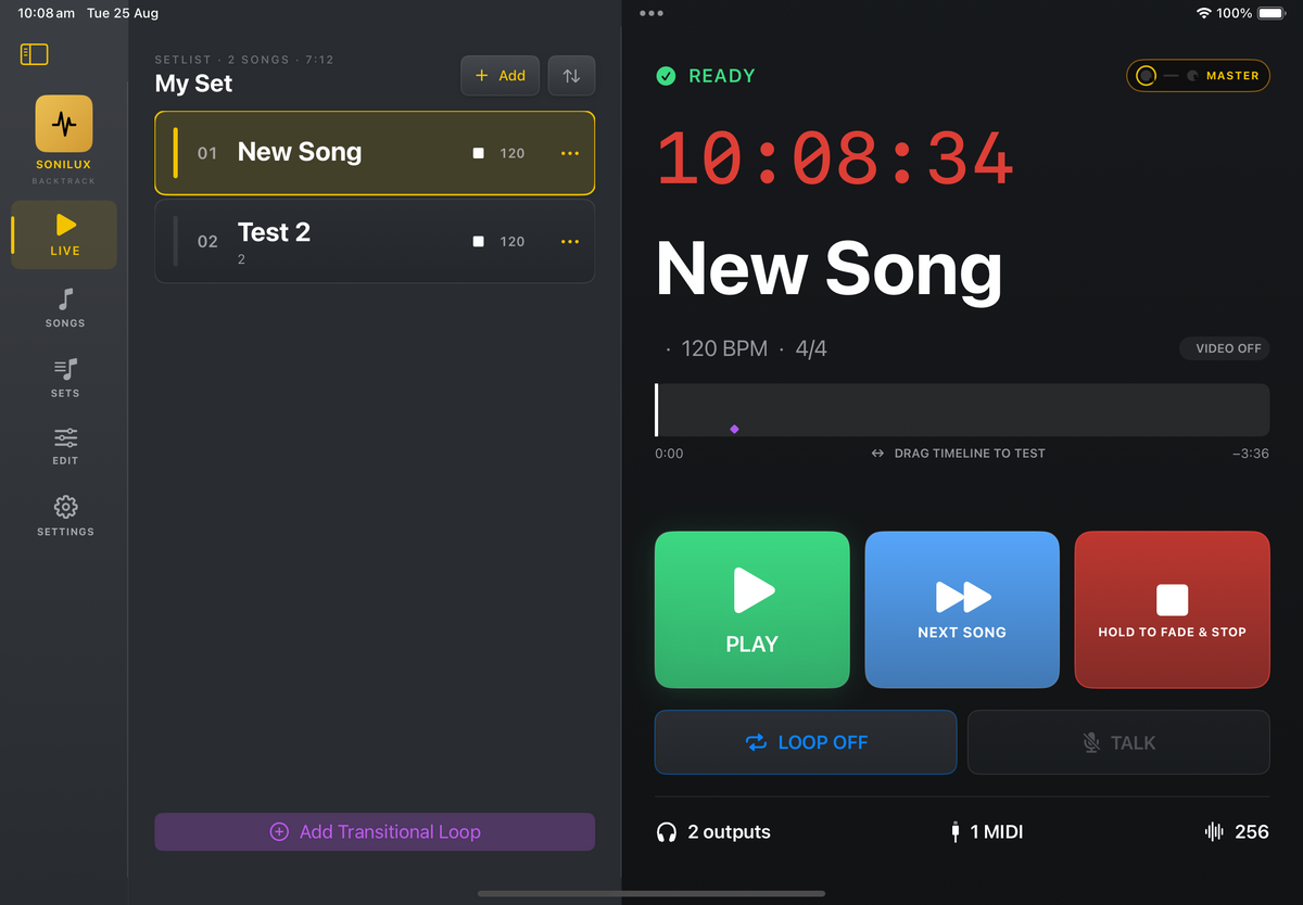 BackTrack live performance mode running on iPad