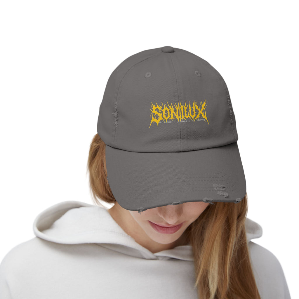 Sonilux - Distressed Dad Hat - Black Metal Logo