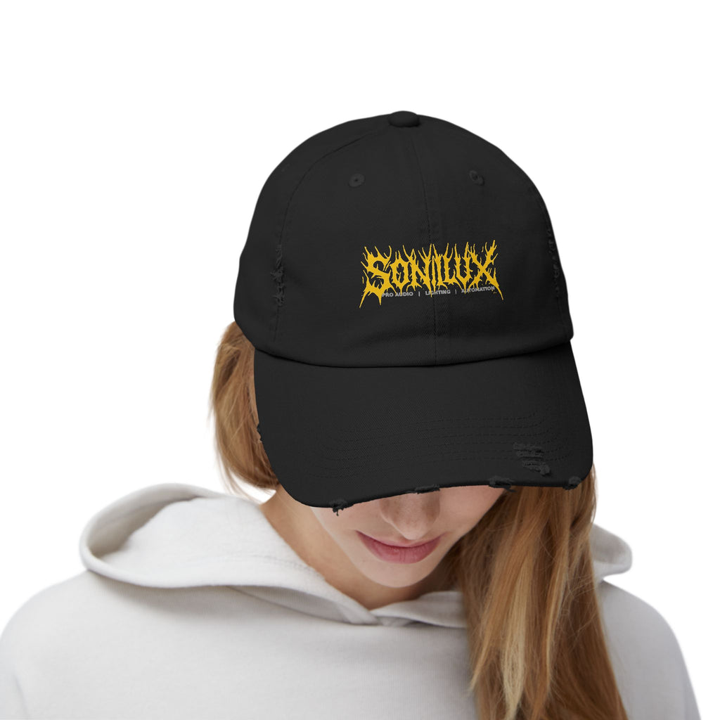 Sonilux - Distressed Dad Hat - Black Metal Logo