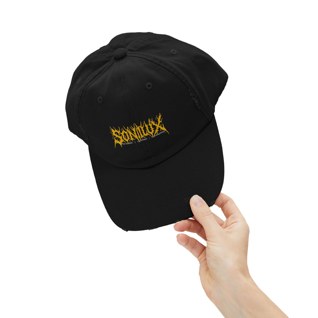 Sonilux - Distressed Dad Hat - Black Metal Logo
