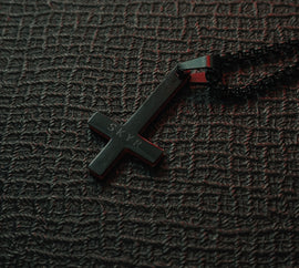 SKYR Satanic Inverted Cross Necklace - Black with Red Bevel