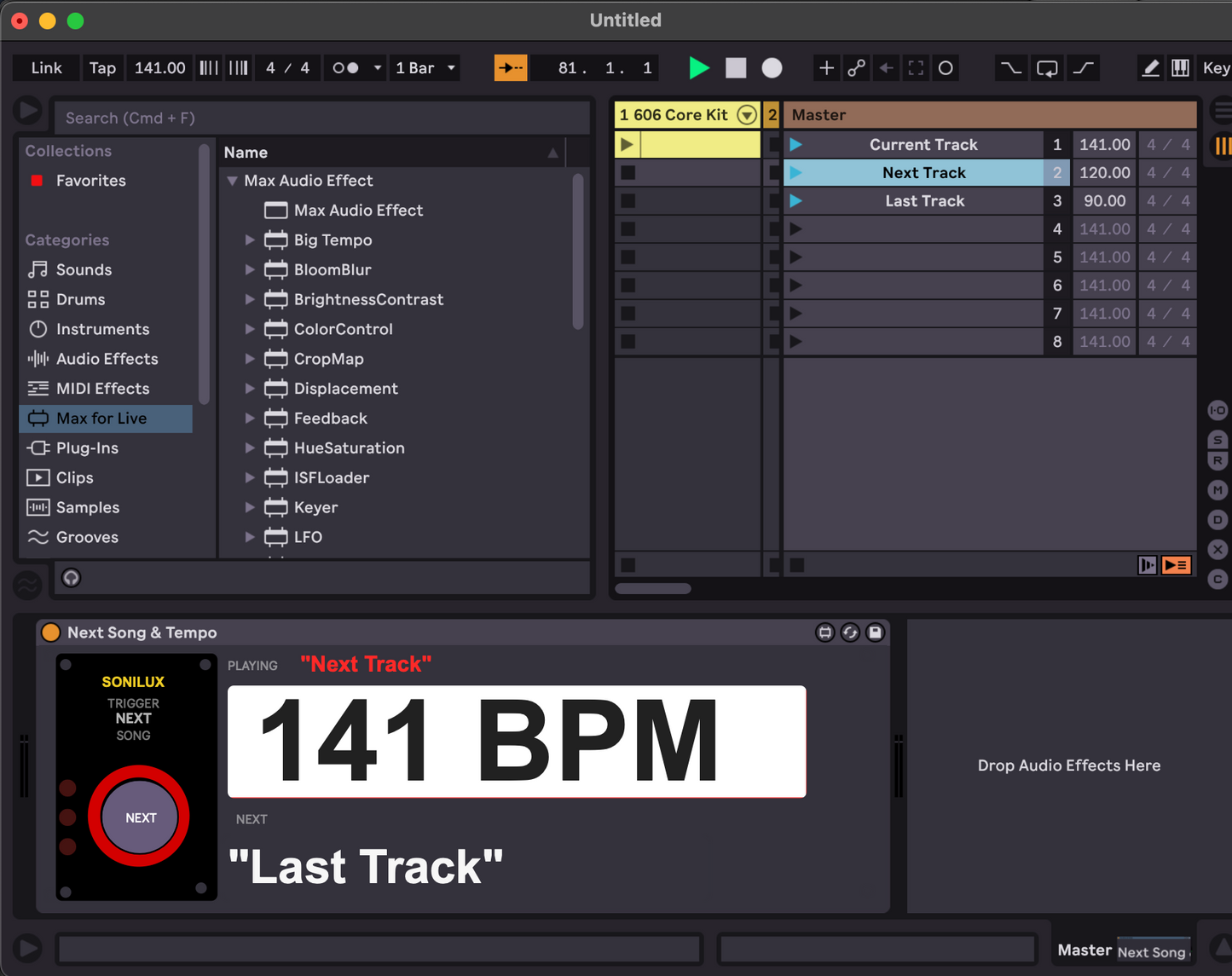 Next Song Trigger & BPM Viewer - Ableton Max 4 Live