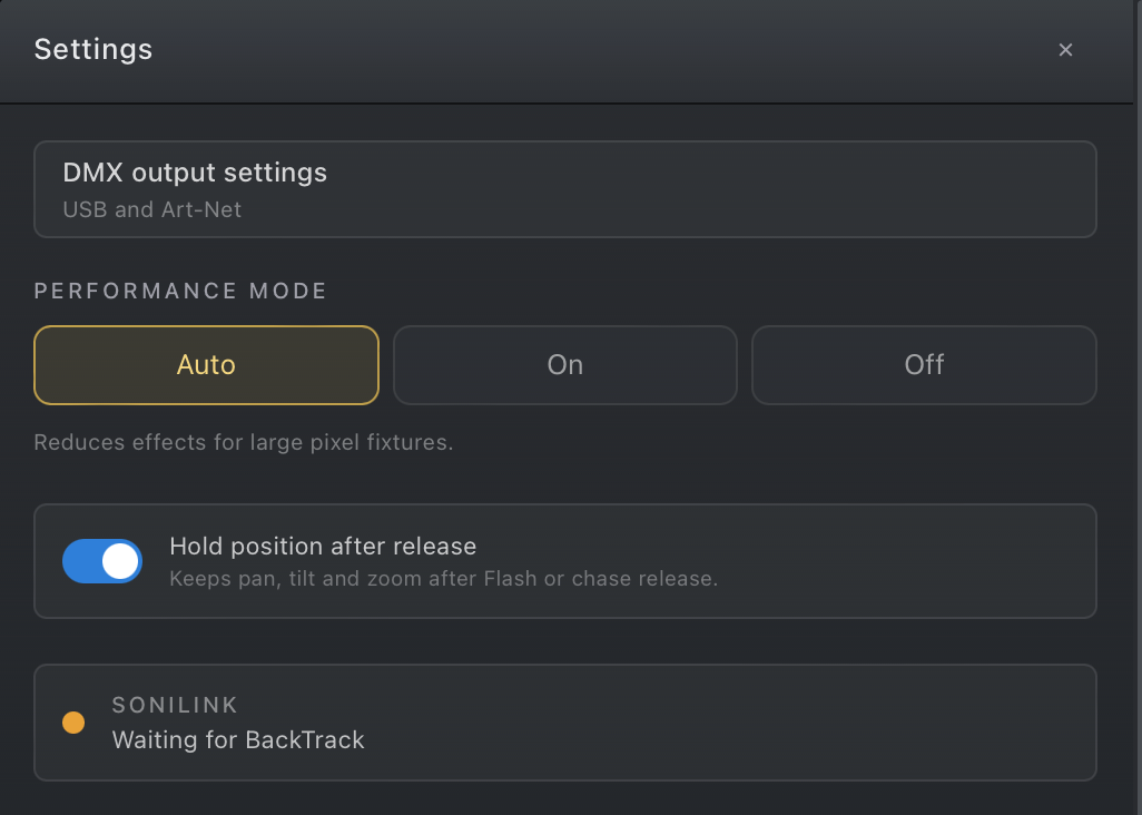 VSDMX Hold Position After Release setting