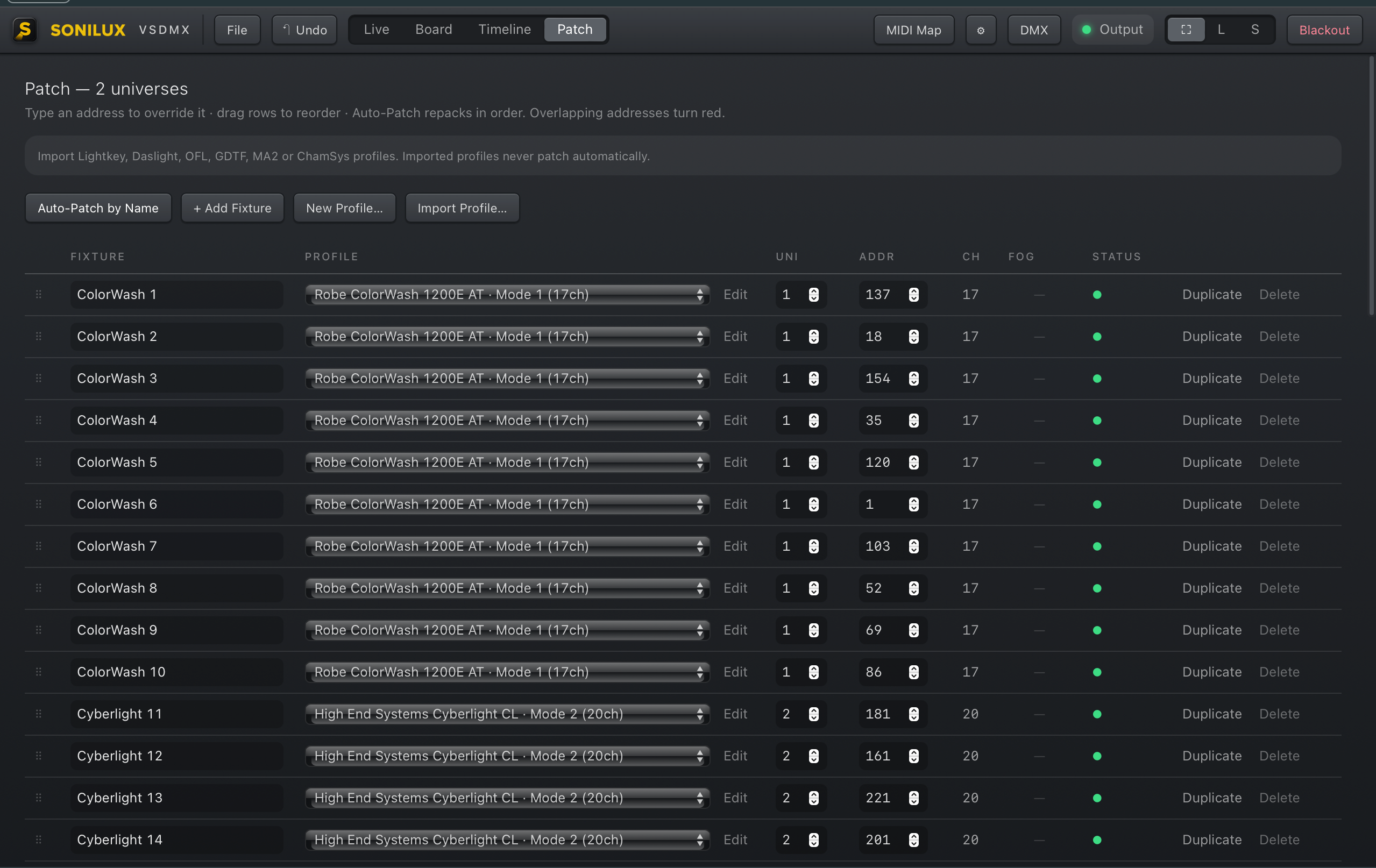 VSDMX fixture patching