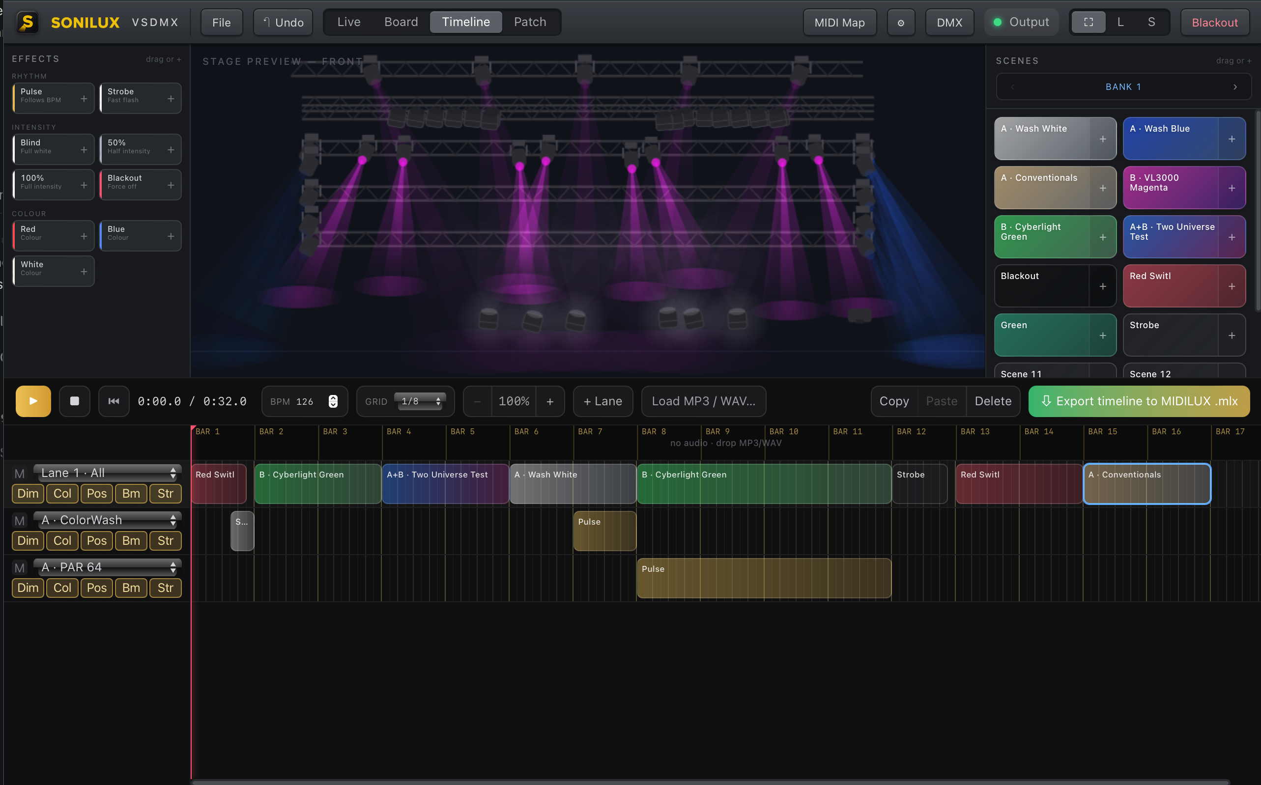 VSDMX lighting timeline
